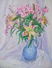 Lilies in Blue Vase - click here to see an enlargement